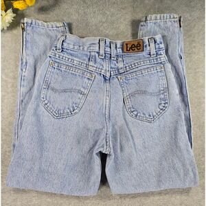 Vintage 90s Lee Girls Size 12 R Light Wash High Rise Ankle Zip Tapered Jeans
